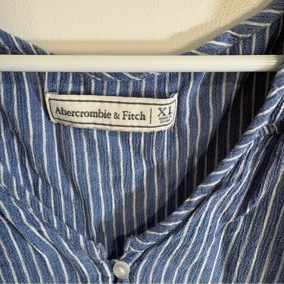 Y2K Abercrombie & Fitch Blue Striped Henley Women's Long Sleeve Top - Picture 3 of 4